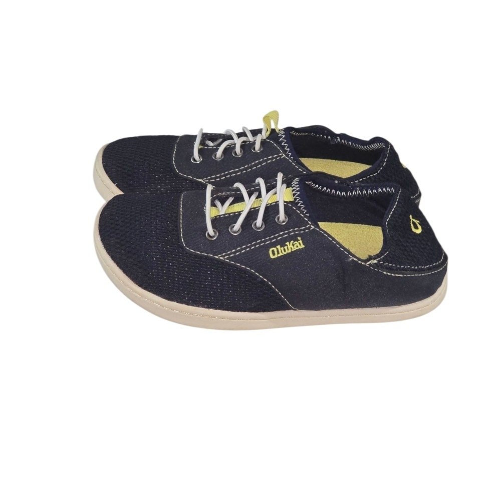 Olukai Nohea Slip On Kids Blue Mesh and Yellow Casual Shoes Sneakers Size 13